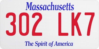 MA license plate 302LK7