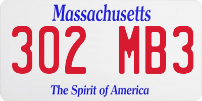 MA license plate 302MB3