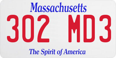 MA license plate 302MD3
