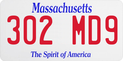MA license plate 302MD9