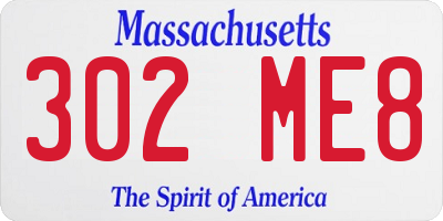 MA license plate 302ME8