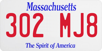 MA license plate 302MJ8