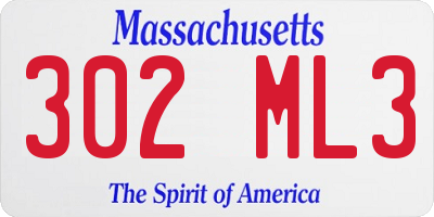 MA license plate 302ML3