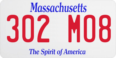 MA license plate 302MO8