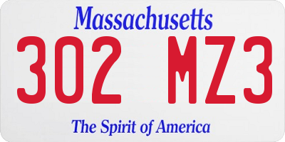 MA license plate 302MZ3