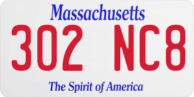 MA license plate 302NC8