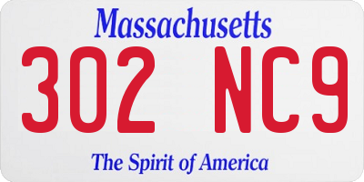 MA license plate 302NC9