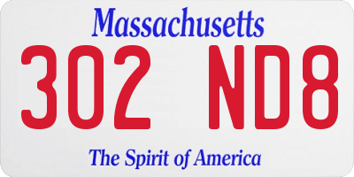 MA license plate 302ND8
