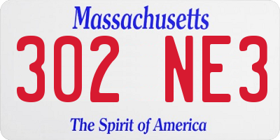 MA license plate 302NE3