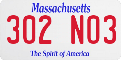 MA license plate 302NO3