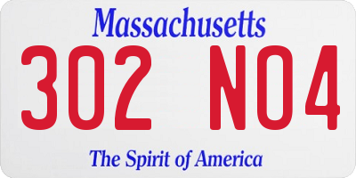 MA license plate 302NO4