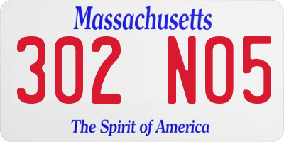MA license plate 302NO5
