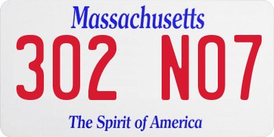 MA license plate 302NO7
