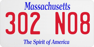 MA license plate 302NO8