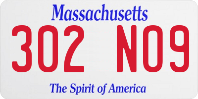 MA license plate 302NO9
