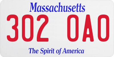 MA license plate 302OA0