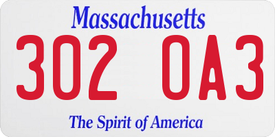 MA license plate 302OA3