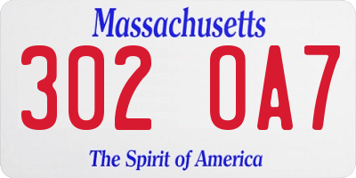MA license plate 302OA7