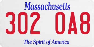 MA license plate 302OA8