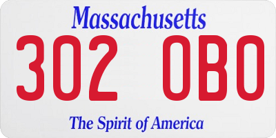 MA license plate 302OB0