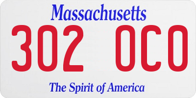 MA license plate 302OC0