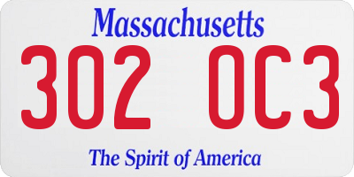MA license plate 302OC3