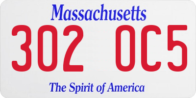 MA license plate 302OC5