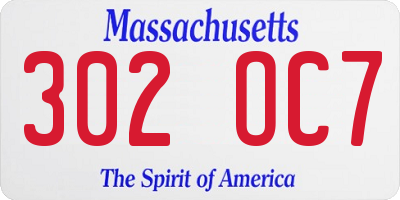 MA license plate 302OC7