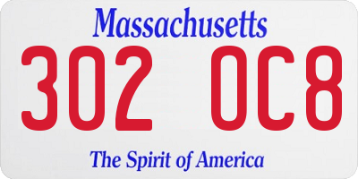 MA license plate 302OC8