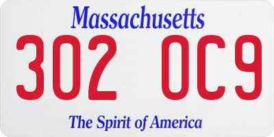 MA license plate 302OC9