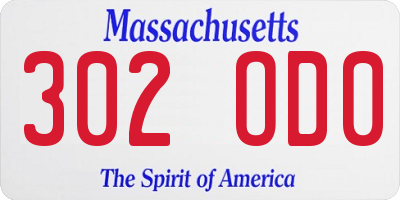 MA license plate 302OD0