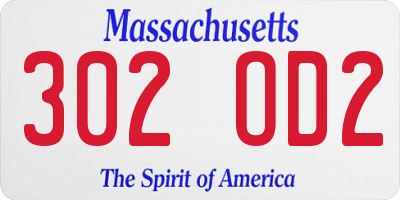 MA license plate 302OD2