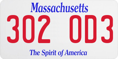 MA license plate 302OD3
