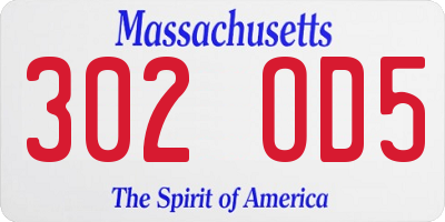 MA license plate 302OD5