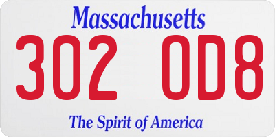 MA license plate 302OD8