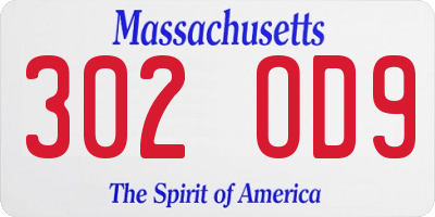MA license plate 302OD9