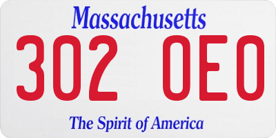 MA license plate 302OE0