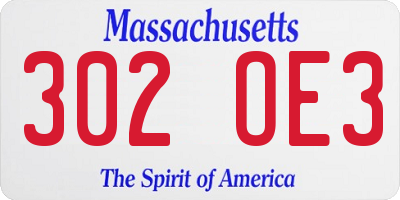 MA license plate 302OE3