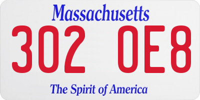 MA license plate 302OE8