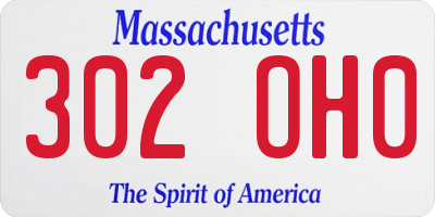 MA license plate 302OH0