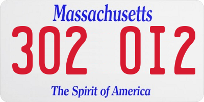 MA license plate 302OI2