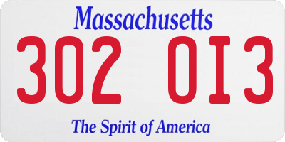 MA license plate 302OI3