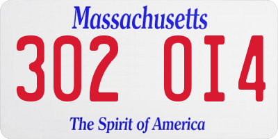 MA license plate 302OI4