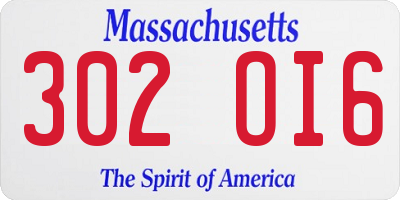 MA license plate 302OI6