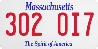 MA license plate 302OI7
