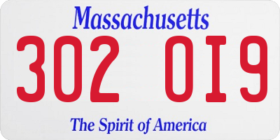MA license plate 302OI9