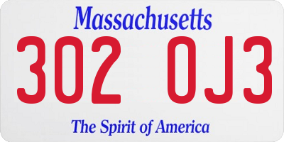 MA license plate 302OJ3