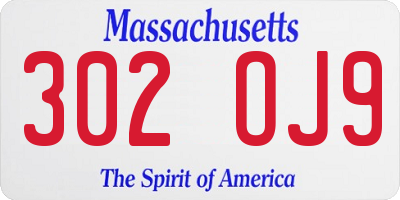 MA license plate 302OJ9