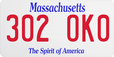 MA license plate 302OK0