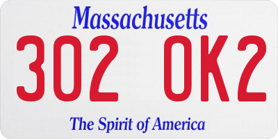 MA license plate 302OK2